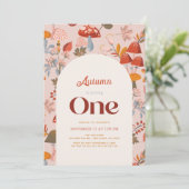 Herfst/Herfst Paddestoel Wildflower Roze 1e Verjaa Kaart (Staand voorkant)