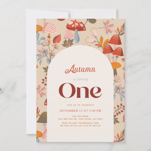 Herfst/Herfst Paddestoel Wildflower Tan 1e Verjaar Kaart (Voorkant)