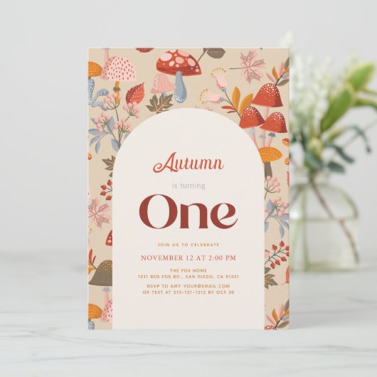 Herfst/Herfst Paddestoel Wildflower Tan 1e Verjaar Kaart (Staand voorkant)
