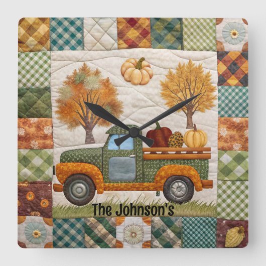 Herfst Herfst Pickup Truck Wall Clock Vierkante Klok (Voorkant)