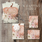 Herfst herfst pompoen bladeren rustieke hout decou inpakpapier vel