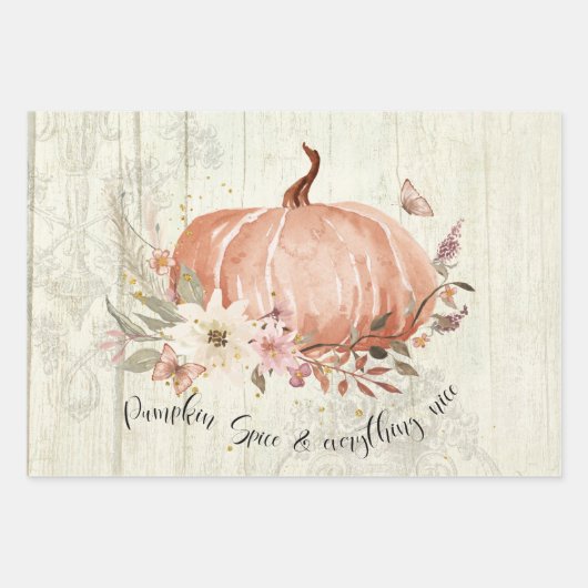 Herfst herfst pompoen bladeren rustieke hout decou inpakpapier vel (Voorkant 2)