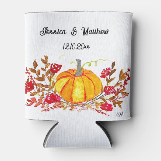 herfst Herfst pompoen bladeren Waterverf bruiloft Blikjeskoeler (Voorkant)