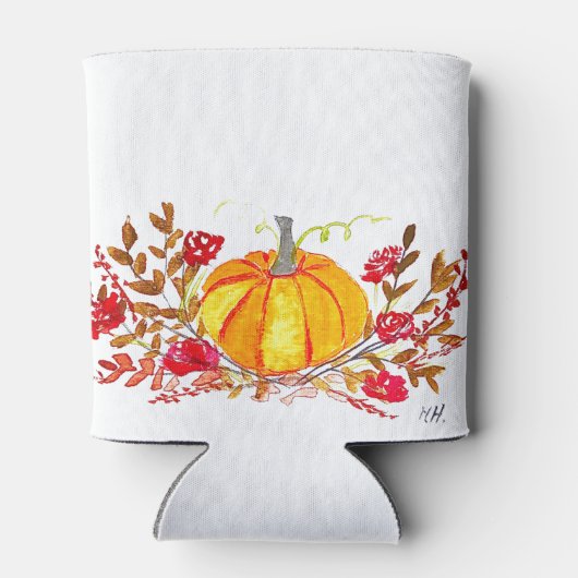 herfst Herfst pompoen bladeren Waterverf bruiloft Blikjeskoeler (Achterkant)