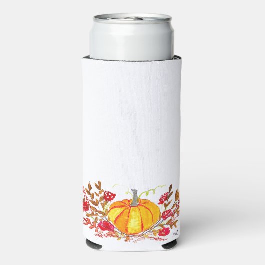 herfst Herfst pompoen bladeren Waterverf bruiloft Seltzer Blikjeskoeler (Seltzer Achterkant)