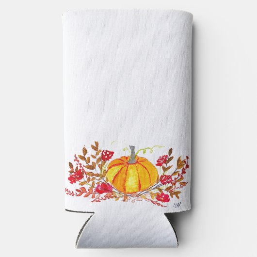 herfst Herfst pompoen bladeren Waterverf bruiloft Seltzer Blikjeskoeler (Achterkant)