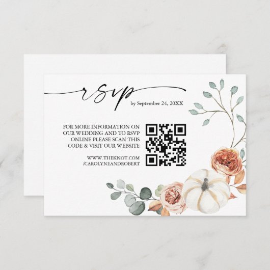 Herfst Herfst Pompoen Bloemen QR Code Bruiloft RSV Informatiekaartje (Voorkant / Achterkant)