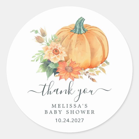 Herfst/herfst pompoen bloemig Baby shower dank u Ronde Sticker (Voorkant)