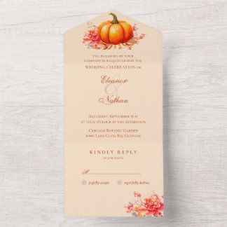 Herfst Herfst pompoen botanische bruiloft All In One Uitnodiging