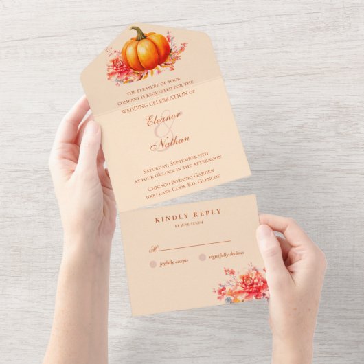 Herfst Herfst pompoen botanische bruiloft All In One Uitnodiging (Afscheurbaar)