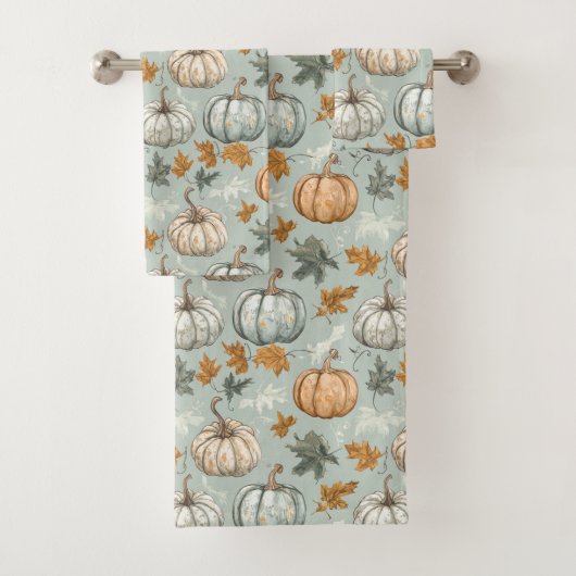 Herfst Herfst Pompoen Handdoek Set 3 Blauwgroen (Insitu)