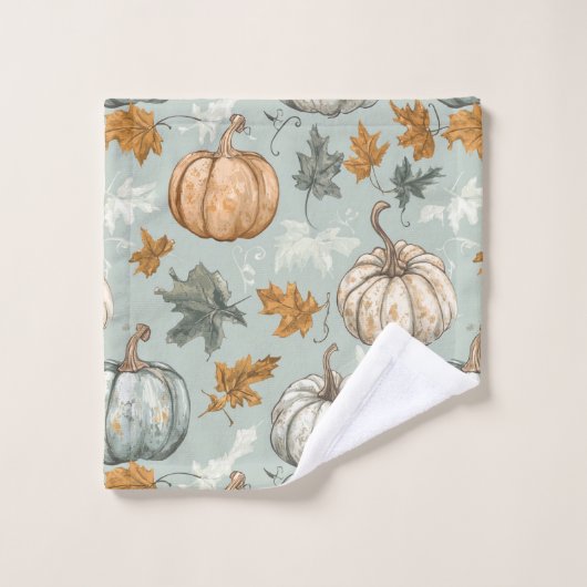 Herfst Herfst Pompoen Handdoek Set 3 Blauwgroen (Wasdoekje)