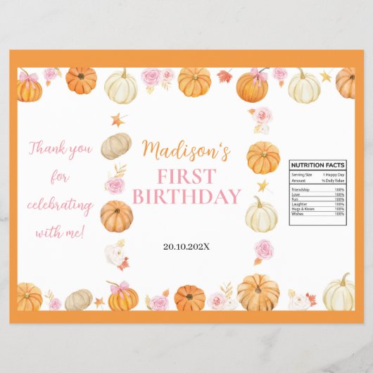 Herfst Herfst Pompoen Meisje Verjaardag Chip Bag W Flyer (Voorkant)