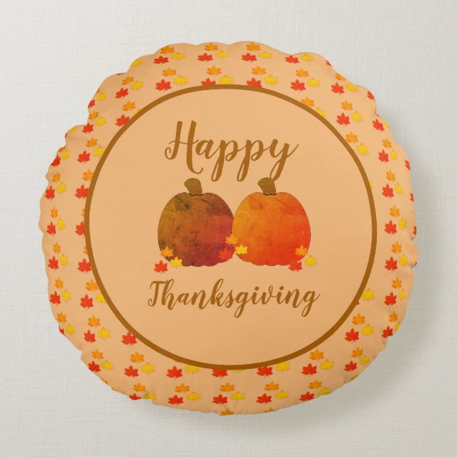 Herfst/herfst/pompoen Rond Kussen (Voorkant)