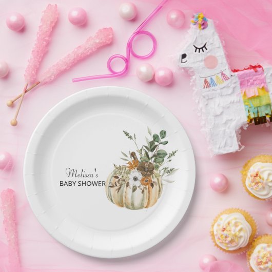 Herfst herfst pompoen rustiek bloemig groen papieren bordje (Feest)