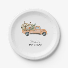 Herfst herfst pompoen rustieke bloemen truck papieren bordje