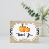 Herfst Herfst Pompoen Sinaasappel Zwart-wit Burlap Bedankkaart (Staand voorkant)