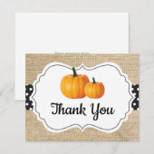 Herfst Herfst Pompoen Sinaasappel Zwart-wit Burlap Bedankkaart (Voorkant / Achterkant)