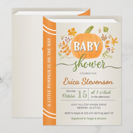 Herfst Herfst Pompoen Storybook Neutraal Baby show Kaart (Voorkant / Achterkant)