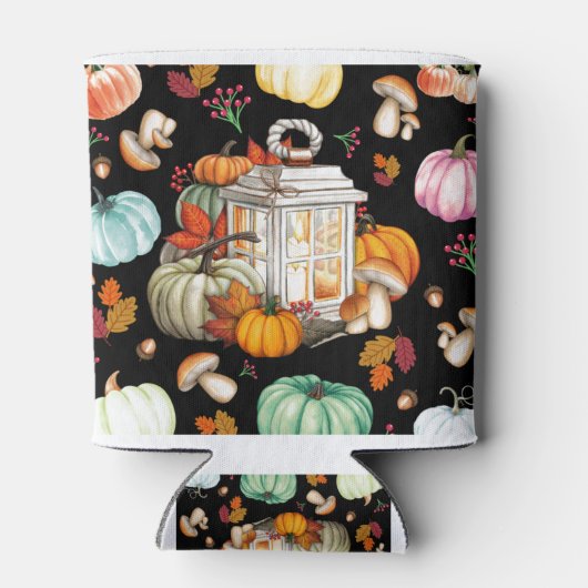 Herfst Herfst Pompoen Theme Black Can Koozie Coole (Achterkant)