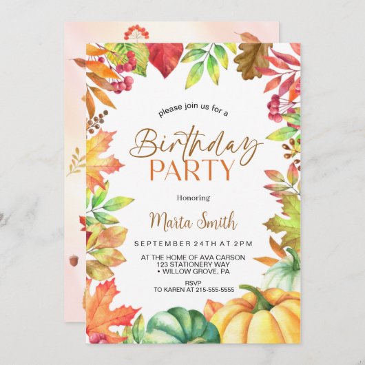 Herfst Herfst pompoen Verjaardagsfeest Kaart (Voorkant / Achterkant)