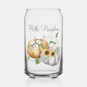 Herfst Herfst Pompoen Zonnebloem en Katoen Bloemen Blikvorm Glas (Voorkant)