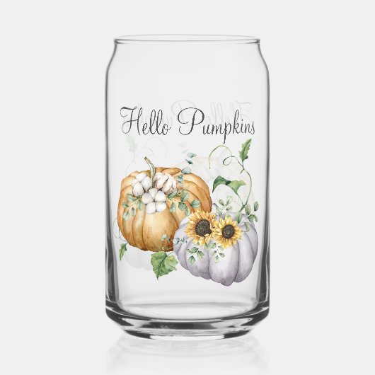 Herfst Herfst Pompoen Zonnebloem en Katoen Bloemen Blikvorm Glas (Voorkant)