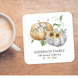 Herfst Herfst Pompoen Zonnebloem en Katoen Bloemen Kartonnen Onderzetters