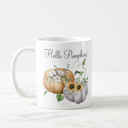 Herfst Herfst Pompoen Zonnebloem en Katoen Bloemen Koffiemok (Links)