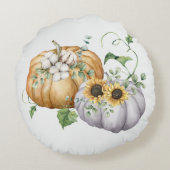 Herfst Herfst Pompoen Zonnebloem en Katoen Bloemen Rond Kussen (Achterkant)