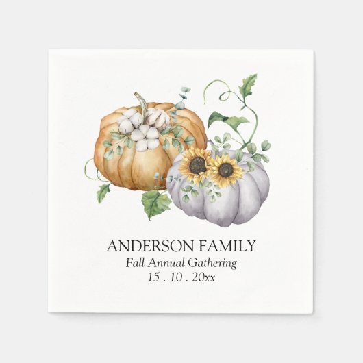 Herfst Herfst Pompoen Zonnebloem en Katoen Bloemen Servet (Voorkant)