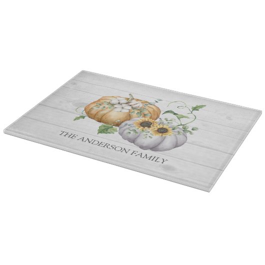 Herfst Herfst Pompoen Zonnebloem en Katoen Bloemen Snijplank (Hoek)