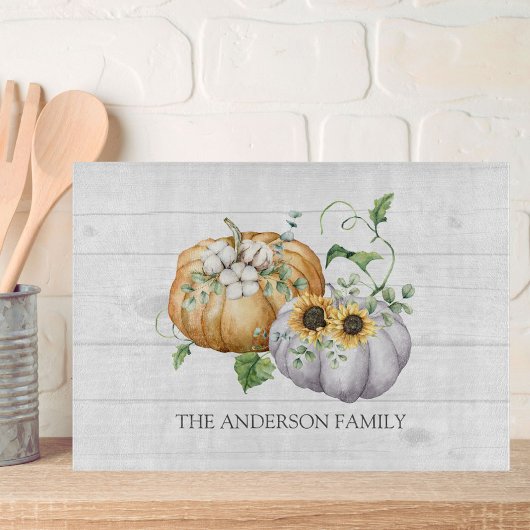 Herfst Herfst Pompoen Zonnebloem en Katoen Bloemen Snijplank