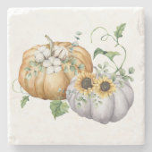 Herfst Herfst Pompoen Zonnebloem en Katoen Bloemen Stenen Onderzetter (Voorkant)