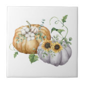 Herfst Herfst Pompoen Zonnebloem en Katoen Bloemen Tegeltje (Voorkant)