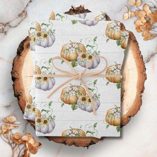 Herfst Herfst Pompoen Zonnebloem Oogstpatroon Inpakpapier Vel