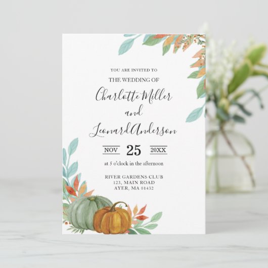 Herfst Herfst Pompoenen Bruiloft uitnodiging (Staand voorkant)