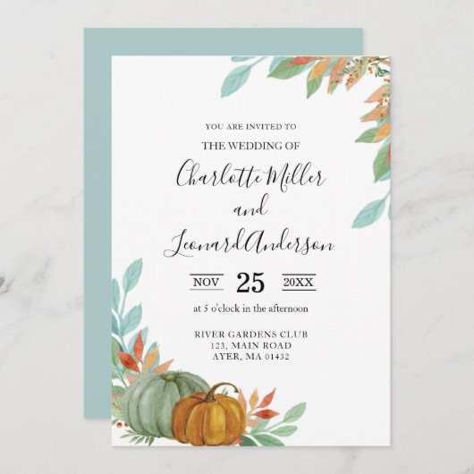 Herfst Herfst Pompoenen Bruiloft uitnodiging (Voorkant / Achterkant)