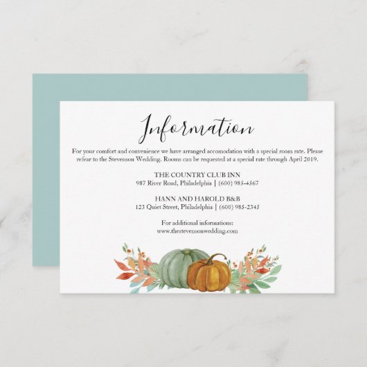 Herfst Herfst pompoenen informatie details bruilof Informatiekaartje (Voorkant / Achterkant)