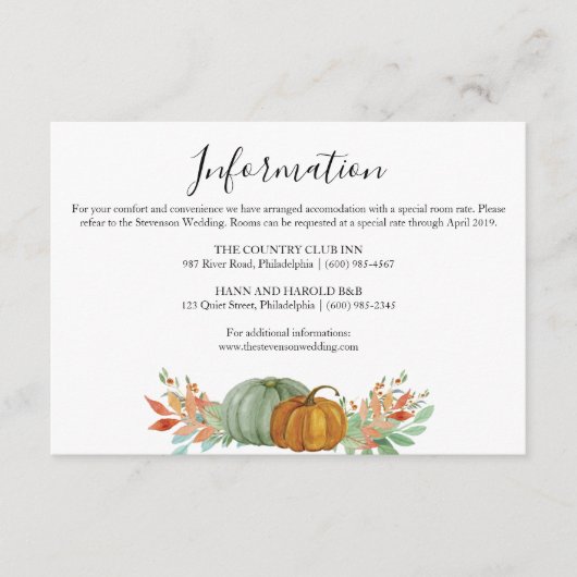 Herfst Herfst pompoenen informatie details bruilof Informatiekaartje (Voorkant)