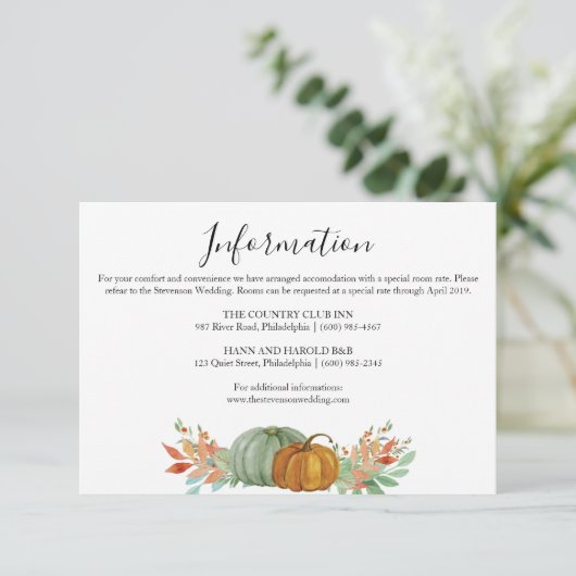 Herfst Herfst pompoenen informatie details bruilof Informatiekaartje (Staand voorkant)