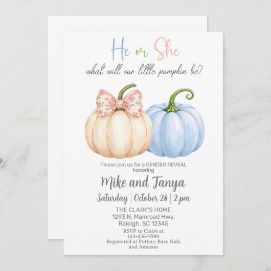 Herfst Herfst pompoenen onthullen genderuitnodigin Kaart (Voorkant / Achterkant)