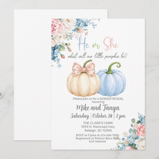 Herfst Herfst pompoenen onthullen genderuitnodigin Kaart (Voorkant / Achterkant)