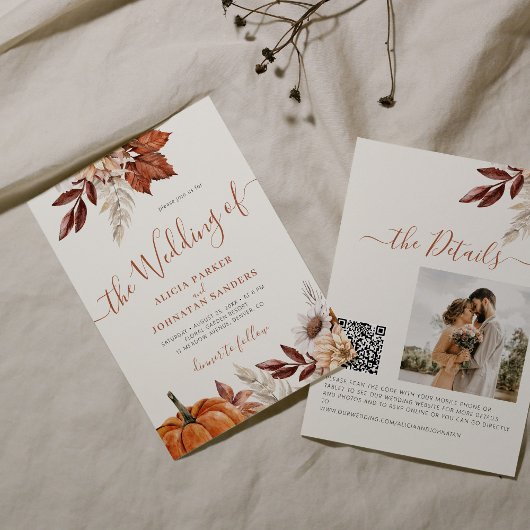 Herfst herfst QR code boho botanische bruiloft Kaart