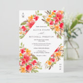 Herfst herfst rode oranje waterverf bruiloft kaart (Staand voorkant)