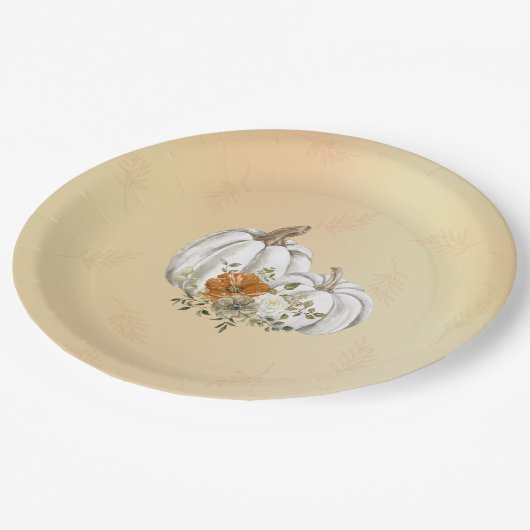 Herfst herfst roest witte pompoenen bruiloft papieren bordje (Gekanteld)