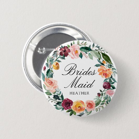 Herfst Herfst Roos Bloem Bloemen Krans Bruidsmeisj Ronde Button 5,7 Cm (Voorkant /achterkant)