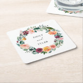 Herfst Herfst Roos Bloem Bloemen Krans Trouwen Kartonnen Onderzetters (Schuin)