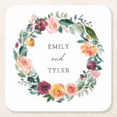 Herfst Herfst Roos Bloem Bloemen Krans Trouwen Kartonnen Onderzetters (Voorkant)