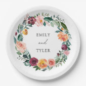 Herfst Herfst Roos Bloem Bloemen Krans Trouwen Papieren Bordje (Voorkant)